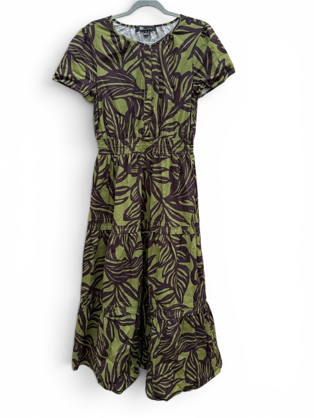 Chetta B Olive and Black Leaf-Print Midi Dress